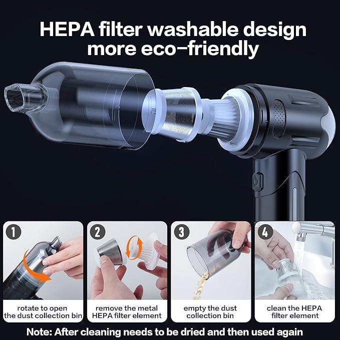 Cordless Handheld Vacuum Cleaner, Rechargeable Car Vacuum with Brushless Motor, Wireless Mini Portable Hand Vacuum for Pets and Home, Powerful Suction and Compressed Air Duster, Car Accessory - NeatNest