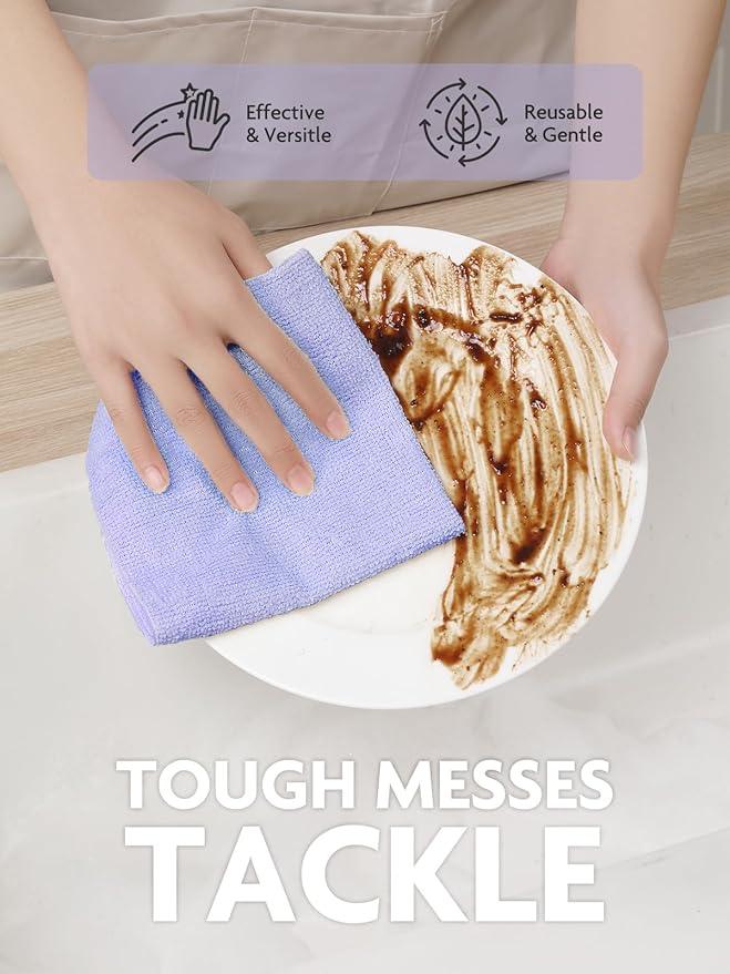 Fantasticlean Microfiber Cleaning Cloth Roll -75 Pack, Tear Away Microfiber Towels, 12" x 12", Reusable, Washable, Scratch Free, Ultra Absorbent Dishcloth for Home Supplies, Car, Pet (Lavender) - NeatNest