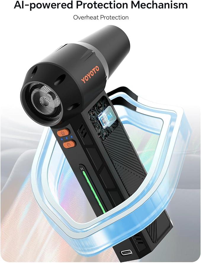 Compressed Air Duster, 300000RPM Powerful Electric Air Duster Rechargeable with LED Light and Brushless Motor, 4-Gear Cordless Mini Air Blower for Keyboard, Computers, Car, Outdoors (Black) - NeatNest