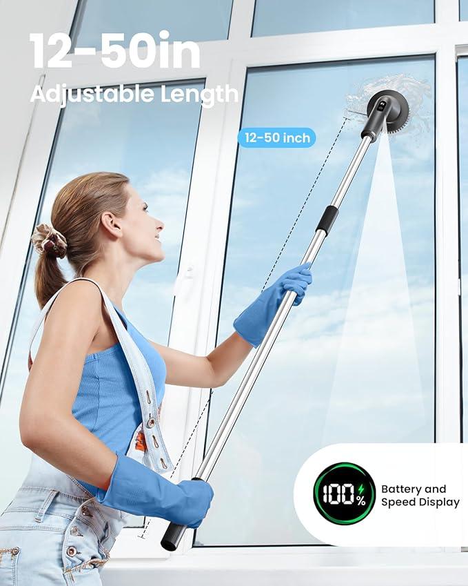 Electric Spin Scrubber, 2025 New Cordless Cleaning Brush for Home, IPX7 Waterproof Spin Scrubber with 7 Brush Heads, Adjustable Long Handle and 2 Rotating Speeds for Bathroom Tub Floor - NeatNest