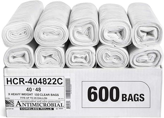 Aluf Plastics High Density Trash Bags, 45 Gallon, 600 Count, 22 Micron (eq), 40" x 48", Clear, for Bathroom, Office, Industrial, Commercial, Janitorial, Municipal, Recycling - NeatNest