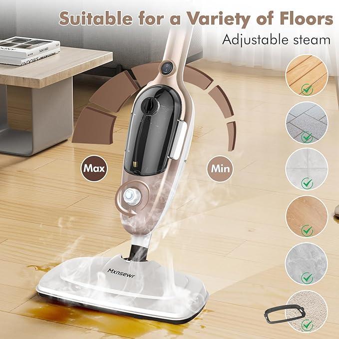 Steam Mop - All-in-one Powerful Handheld Steam Cleaner Detachable Floor Steamer with 11 Accessories, MultiPurpose Steamer for Hardwood Floors, Clothes,Windows,Tiles,Carpet, Whole Home Use, Rose Gold - NeatNest
