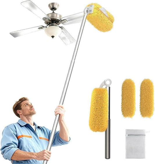 Long Handle Duster with 2 Replacement Heads, Washable Cleaning Duster Kit with Laundry Mesh Bag, Cobweb Duster, Extendable Dusting Tool for Home and Office - NeatNest