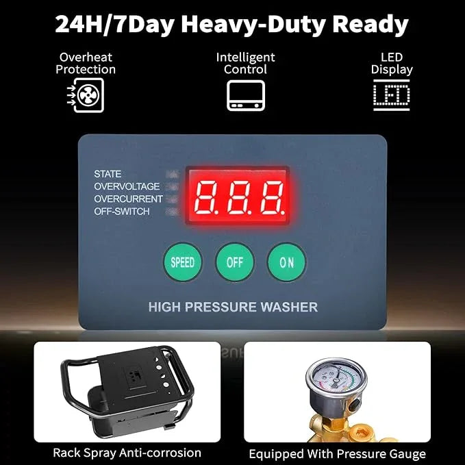 2025 Upgraded 100bar 2.3GPM Commercial Electric Pressure Washer–PM Inverter 3HP Motor,Horizontal Triplex Pump,Power Washer with 65dB Quiet,with 7 Nozzles (0°/15°/25°/40°/Soap/Turbo) for Cars/Driveway - NeatNest