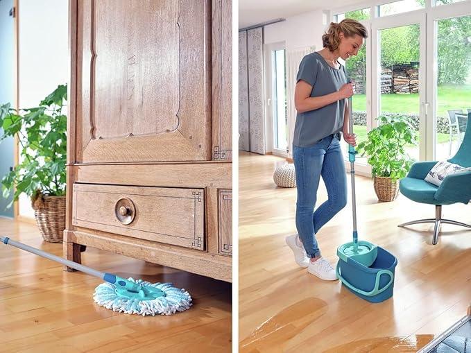 Leifheit Clean Twist Disc Mop Ergo Mop and Bucket, Floor Mop with Moisture-Controlled Spin Mop, Easy-Steer 360 Joint Microfibre Mop Head, 33cm Wide, Twist Mop - NeatNest