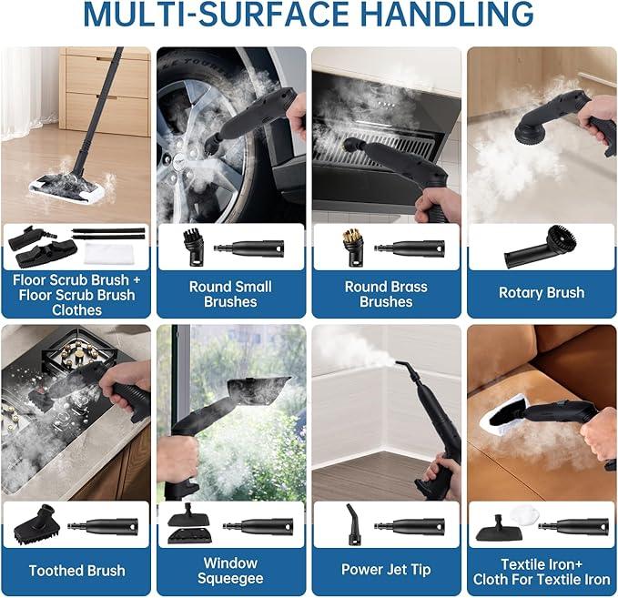 Steam Cleaner, Powerful Heavy Duty Canister Steamer with 34 Accessories, Steam Mop with 16.4 Ft Extra-Long Power Cord for Home Floor Cleaning, Grout, Upholstery, Car Detailing, Grey - NeatNest