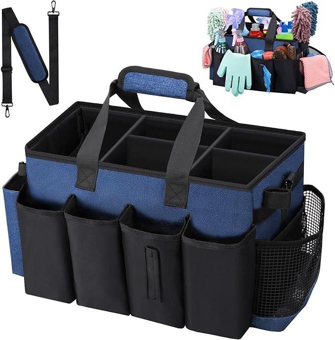 Wearable Large Cleaning Caddy Bag for Housekeeper, Clean Supply Organizer with Adjustable Shoulder, Waist & Handle Straps, Detailing Bag for Kitchen Supplies (Blue) - NeatNest