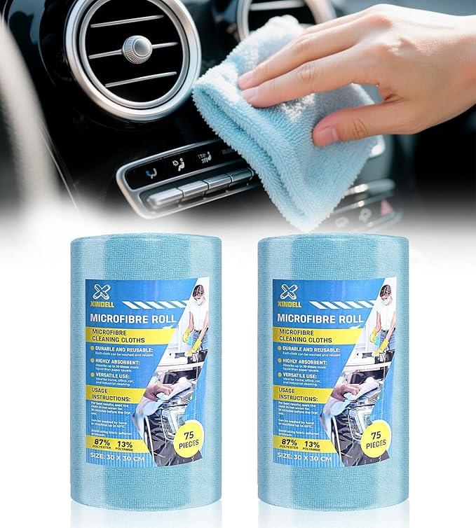 150 Pack Microfiber Cleaning Cloth Roll, XINDELL 12"x12" Tear-Off Lint-Free Towels for Car Detailing, Auto Window & Interior Cleaning Cloths – Ultra Absorbent, Scratch-Free, Blue - NeatNest
