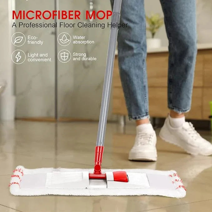 MASTERTOP Microfiber Mop for Floor Cleaning, Flat Dust Mop for Home and Kitchen, Adjustable Stainless Steel Handle with 4 Washable Mop Pads, Hardwood Floor Mop for Wood, Vinyl, 1 Cleaning Scraper - NeatNest