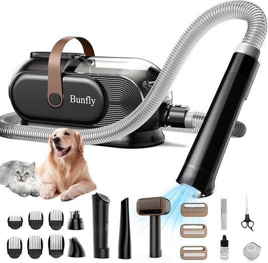 Bunfly Dog Grooming Kit with 13000kpa Strong Grooming & Vacuum Suction 99% Pet Hair,3L Capacity,11 Grooming Tools Dogs Cats and Other Animals,Home and Car Cleaning -Black - NeatNest