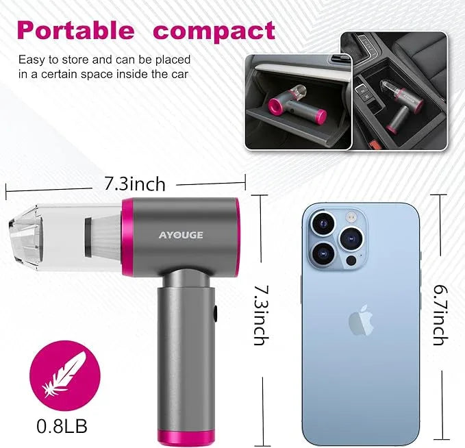 Car Vacuum Portable Cordless, 20000PA High Power Vacuum Cleaner, Brushless Motor, 3-Speed Modes, 4 in 1 Compressed Air Duster, Air Blower, Pump Handheld Vacuum with LED for Car, Home, Office, Camping - NeatNest