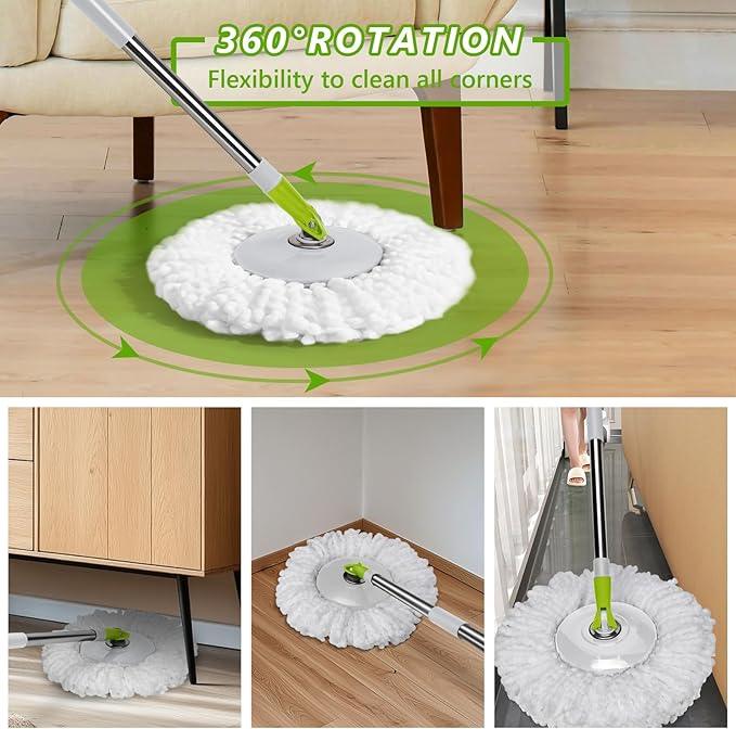 Spin Mop Bucket System,Masthome 360°Spin Mop and Bucket with Wringer Set,EasyWring Microfiber Mop with 3 Mop Pads,Spinning Floor Cleaning System for Floor Cleaning - Home & Office Suitable - NeatNest