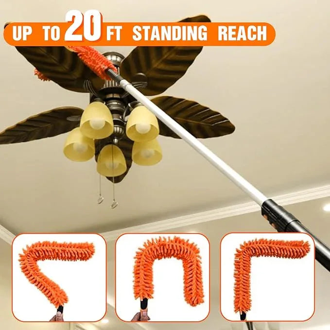 20FT High Reach Duster Cleaning Kit with Extension Pole, High Ceiling Fan Cleaner Duster Tool for Fan Blades, Window Washing Kit with Microfiber Feather Duster & Window Squeegee - NeatNest