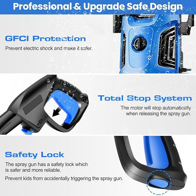 Electric Pressure Washer 4800 PSI 4.0 GPM Power Washers Electric Powered with 33ft Pressure Hose, 4 Nozzle and Foam Cannon, Powerwashers for Home, Cars, Patio, Navy Blue - NeatNest