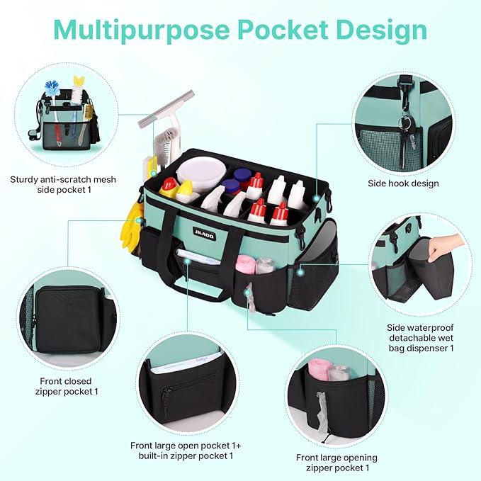 Large Wearable Cleaning Caddy Bags, Cleaning Supplies Storage Bag with Handles and Adjustable Shoulder Strap and Removable Waist Straps,Waterproof Cleaning Tote for Home,Car,Office - NeatNest