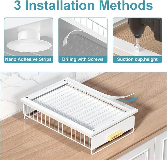 Under Sink Organizer, 2 Pack Pull Out Kitchen Cabinet Organizer, Mute Slide-Out Under Sink Organizers and Storage, Metal Kitchen Bathroom Organizers and Storage Shelves, White - NeatNest