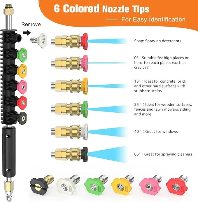 Sealegend 8FT Pressure Washer Extension Wand for Gutter Cleaning, Upgrade Power Washer Accessories with 6 Spray Nozzle Tips, 3 Gutter Cleaner Attachments Curved Rod, 1/4" Quick Connect, 4000 PSI - NeatNest