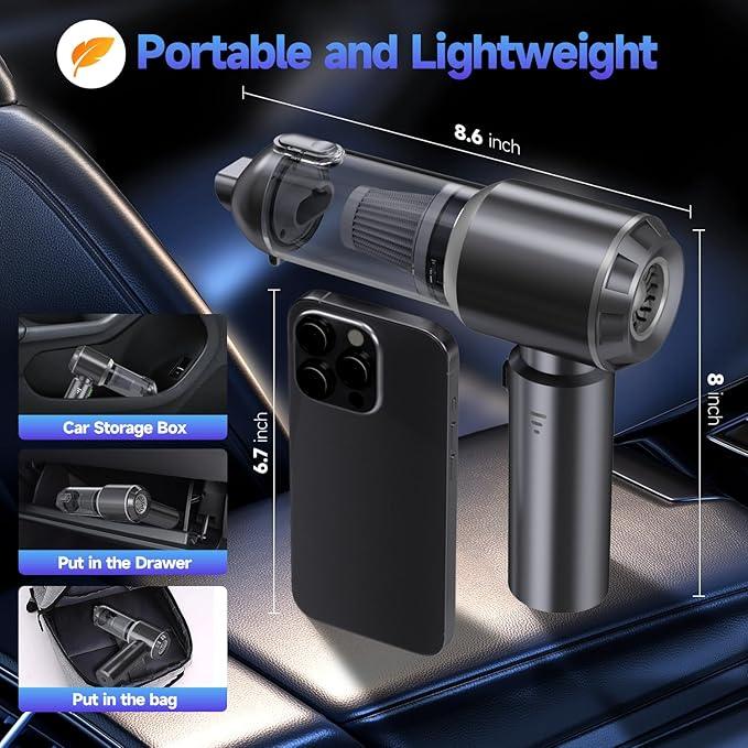 Car Vacuum Portable Cordless, Small Handheld Vacuum Cleaner with 24000PA High Power Suction, Mini Vacuum Cordless Rechargeable with One-Touch Empty, 10-in-1 Hand Vac for Car Home Office Dust - NeatNest