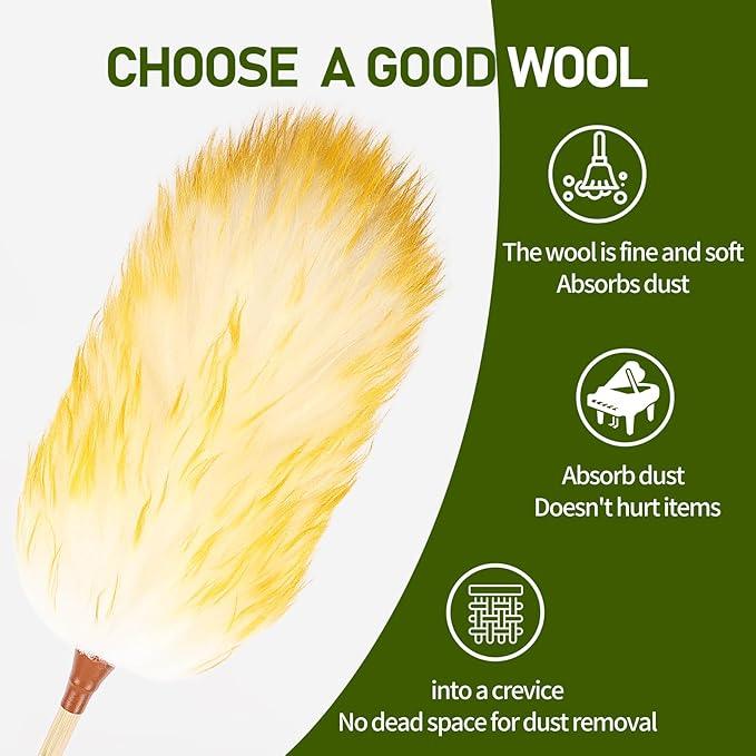 Natural Lambswool Duster 20 Inch Handheld with Wooden Handle Duster Dusting Tool for Blinds Electronics Furniture Delicate Surfaces (2Pcs) - NeatNest