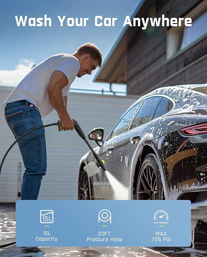 Fanttik NB8 Ultra Cordless Pressure Washer w/4.0 Gal Tank, Max 725PSI Electric Power Washer with 5-in-1 Nozzle, 20FT Hose, Adjustable Pressure, Power Cleaning for Car Washing, Patio - NeatNest