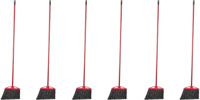 Amazon Basics Angle Broom With Metal Handle, 6-Pack, Black & Red - NeatNest