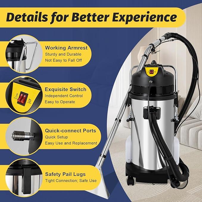 Carpet Cleaner Machine,40L/11Gal Stainless Steel Couch Cleaner Vacuuming Cleaner Floor Carpet Deep Cleaning Machine,Upholstery Carpets Extractor Cleaning for Commercial Home - NeatNest