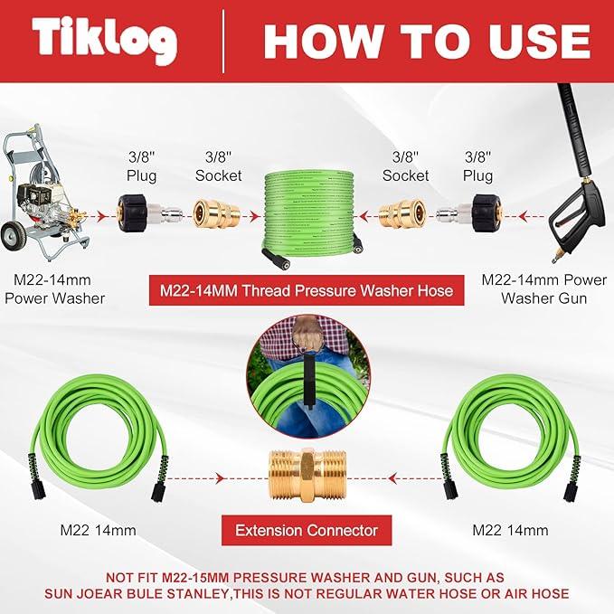 Pressure Washer Hose 50 FT 1/4”, 4000 PSI Kink Resistant High Pressure Replacement Hose M22 14mm Thread, Flexible Extension Hose with 3/8 Quick Connect Adapters for Power Washing - NeatNest