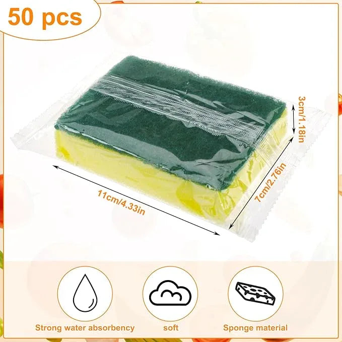 50 Pcs Individually Wrapped Sponges, Uncompressed Non Scratch Scrouing Sponges for Household Cleaning Dishes Kitchen Airbnb Apartment Car Bike Green - NeatNest