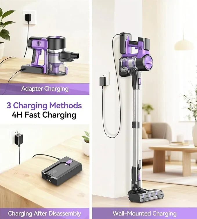 S10 Cordless Vacuum Cleaner, 55Kpa 60mins Lightweight Stick Vacuum with Powerful Suction for Home, Rechargeable, Self-Standing, Handheld Vacuum Cleaners for Hardwood Floors, Carpets, Purple - NeatNest