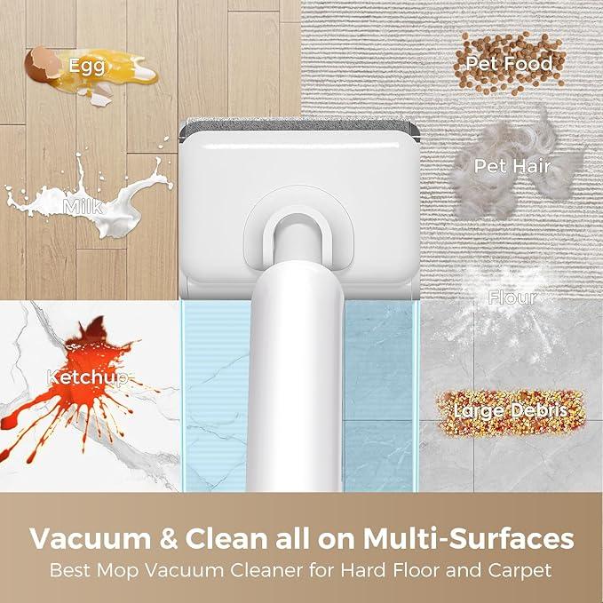 Wet Dry Vacuum Cleaner, 180° Lay-Flat Cordless Vacuum Mop Combo with Edge Cleaning, All-in-One Floor Cleaner for Hard Floors, Self-Cleaning, 45mins Runtime, LED Display, Voice Prompts - NeatNest