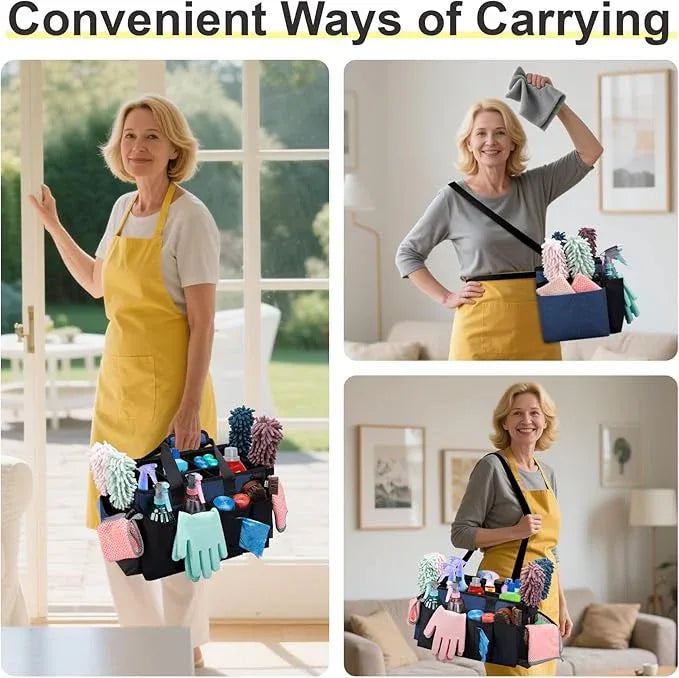 Wearable Large Cleaning Caddy Bag for Housekeeper, Clean Supply Organizer with Adjustable Shoulder, Waist & Handle Straps, Detailing Bag for Kitchen Supplies (Blue) - NeatNest