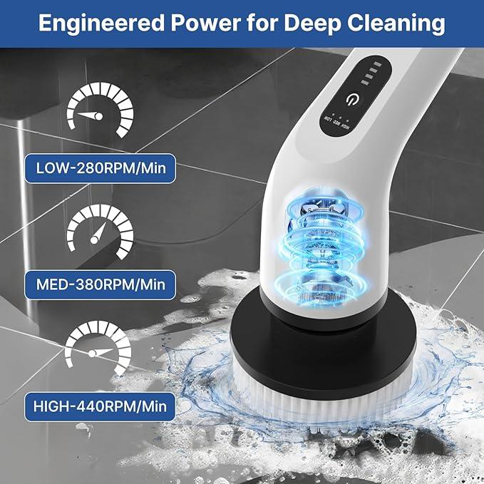 8 in 1 Electric Spin Scrubber for Cleaning Bathroom, 3000mAh Power Scrubber Cordless Cleaner with Long Handle, 3 Speeds Bathtub House Clean Brush Deep Cleaning for Tile, Shower, Wall, Floor - NeatNest