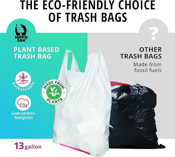 Hippo Sak - Plant Based Tall Kitchen Garbage Bags with Ergonomic Handles - 13 Gallon Trash Bags - Recyclable & Eco Friendly - Super Strong and Leak Proof Tall Kitchen Trash Bags (90 Count) - NeatNest