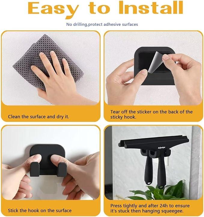 All-Purpose Shower Squeegee for Glass Doors with Hook, Silicone Squeegee for Shower Glass, Shower Doors, Windows, Bathroom, Mirrors and Tiles（10 inch, Black） - NeatNest