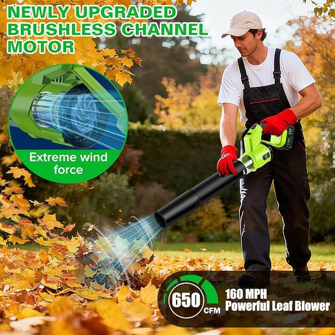 Cordless Leaf Blower,Rechargeable Leaf Blower,21V Cordless Electric Blower with 2 Batteries & Charger,4 Speed Modes, Rotable Handle Design, for Patio Cleaning,Yard, Blowing Leaves,Dust or Snow - NeatNest