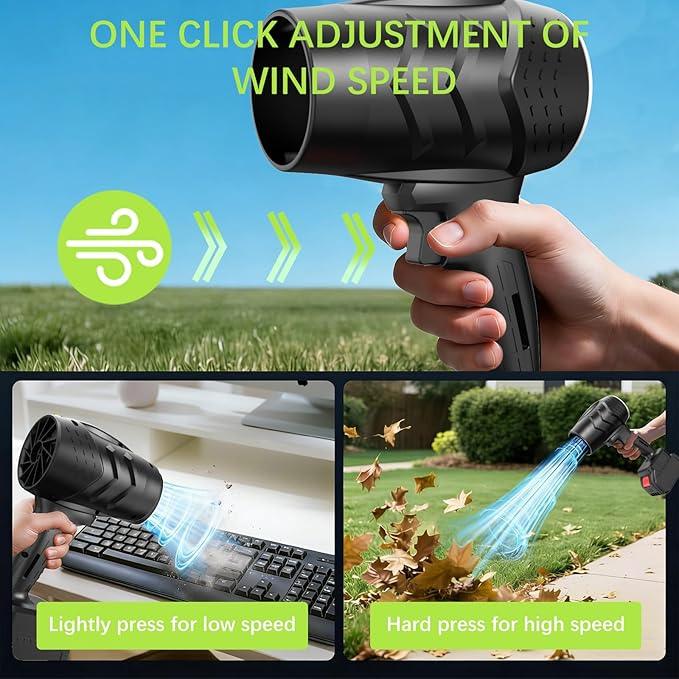 Leaf Blower Cordless with Battery and Charger,21V Electric Handheld Leaf Blower, 950000RPM Powerful Fan with Adjustable Speed, Lightweight Blower for Patio, Lawn, Blowing Leaves and Snow(Coal) - NeatNest