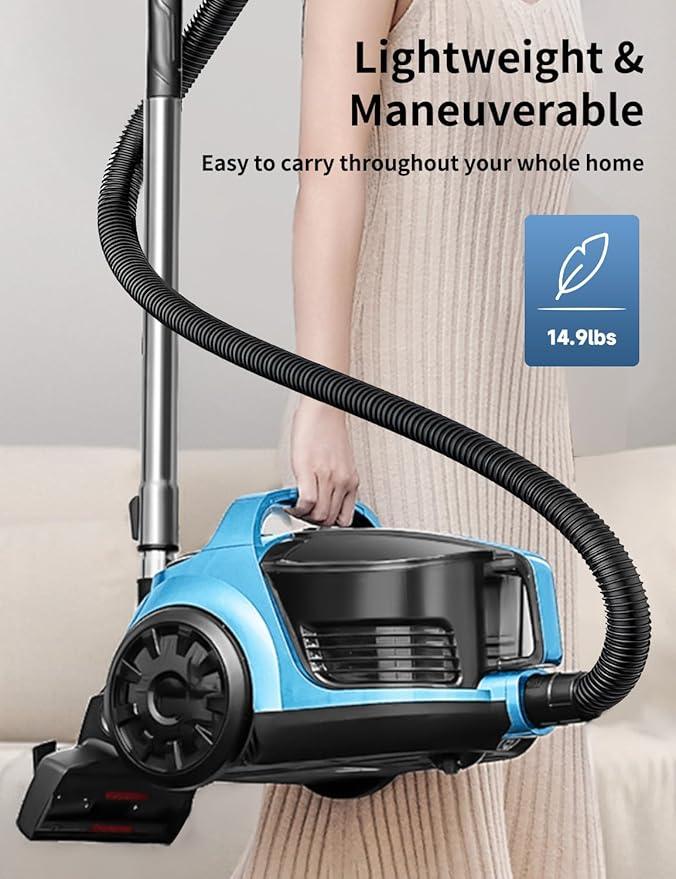 Canister Vacuums 45Kpa 1600W Canister Vacuum Cleaners for Home Double HEPA Filter 4.5Qt Bagless Vacuum Cleaner Lightweight Canister Vacuum Cleaner for Hard Floors Carpet Pet Upholstery Tiles Car Blue - NeatNest