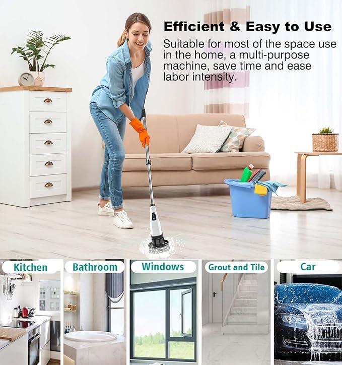 MGLSDeet Electric Spin Scrubber Scrub Brush, Rechargeable Cleaning Brush with 8 in 1 Replaceable Brush Heads, Cordless Power Spin Scrubber 90Mins for Bathroom Shower Bathtub Glass Car - NeatNest
