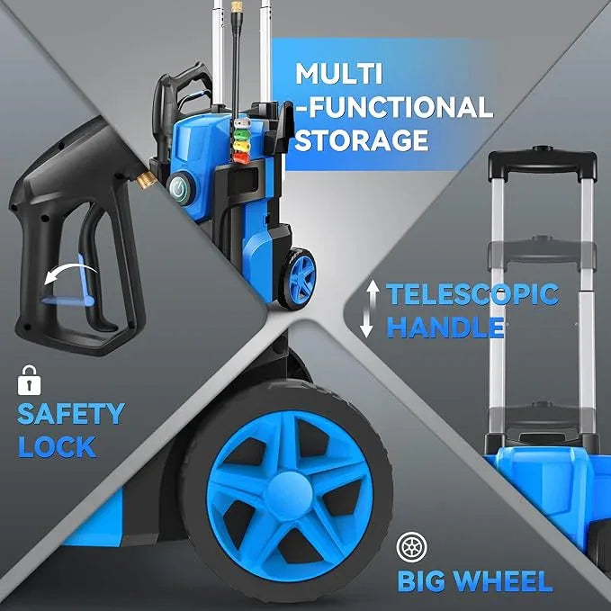 Professional Pressure Cleaner 5000 PSI,Heavy Duty Power Cleaner with 4 Nozzles,Foam Cannon,33FT Hose and 500ml Soap Bottle for Home/Cars (Blue) - NeatNest
