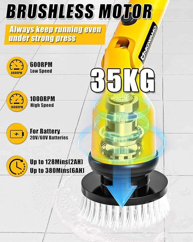 Electric Spin Scrubber Compatible for DeWalt 20V Battery(Battery NOT Included), 1000 RPM Battery Powered Scrubber with Adjustable Extension Arm & 8 Brushes & Hook Gloves for Tub/Tile/Floor - NeatNest