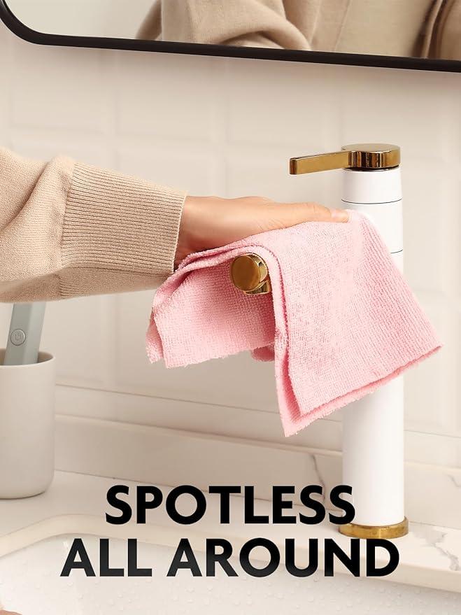 Fantasticlean Microfiber Cleaning Cloth Roll -75 Pack, Tear Away Microfiber Towels, 12" x 12", Reusable, Washable, Scratch Free, Ultra Absorbent Dish Rags for Car, Home, Garage or Shop (Pink) - NeatNest