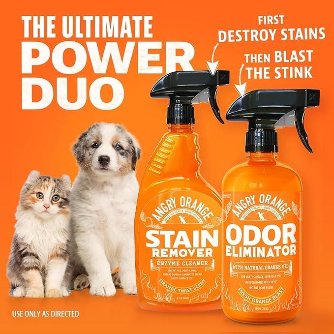 ANGRY ORANGE Pet Odor Eliminator for Dog and Cat Urine, Carpet Stains, and Strong Smells – Citrus Cleaner with Natural Orange Oil – 24 oz - NeatNest