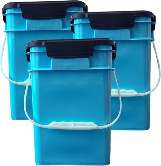 House Naturals 4 Gallon Square Food Grade Bucket Pail with Plastic Handles and Lid (Pack of 3) Made in USA containers (Aqua - Black lids) - NeatNest