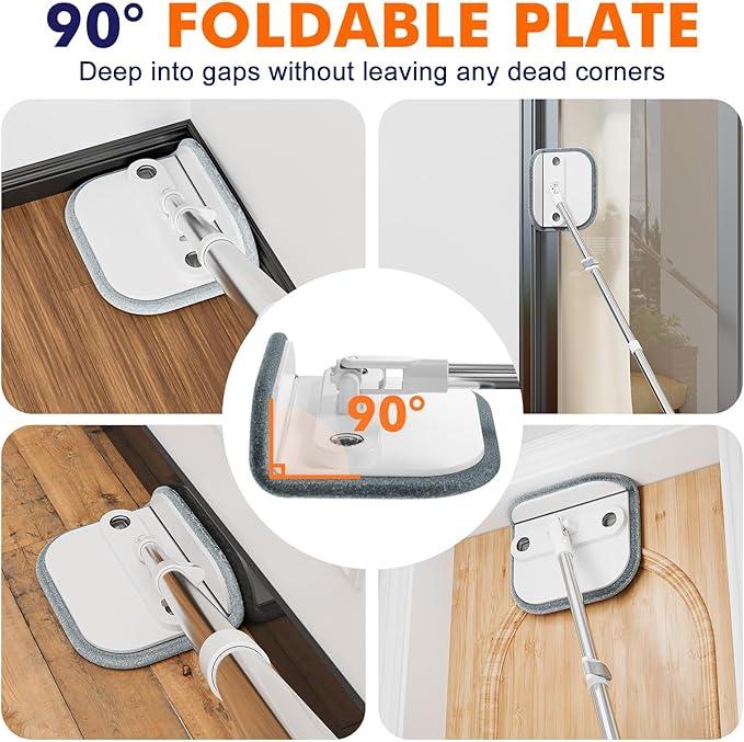 Upgraded Self-Standing Spin Mop and Bucket System, Detachable Inner Mop Bucket Separates Dirty Water & 90° Foldable Head, Triple-Scrub System, 0.9Gal Dual Drainage, for Hardwood Floors (White 2 Pads) - NeatNest