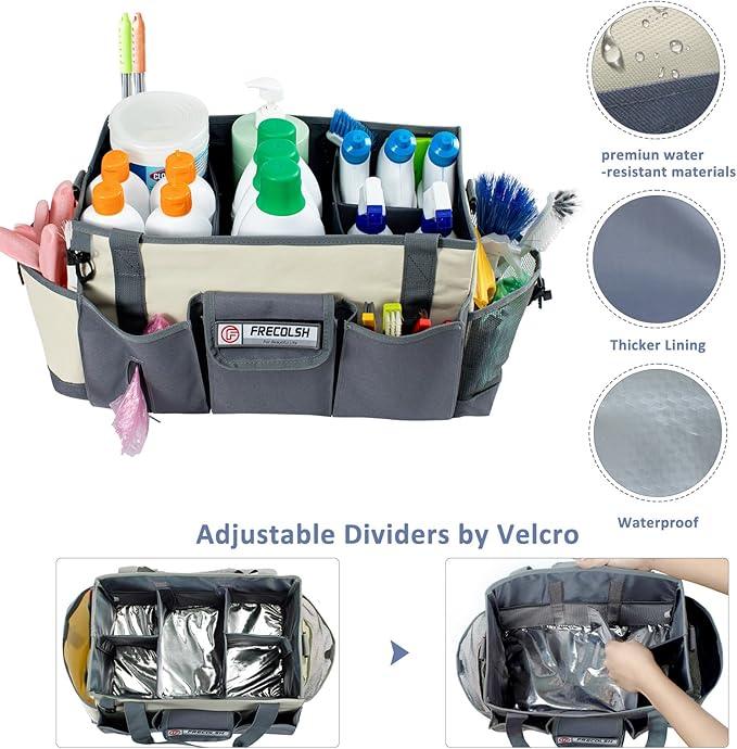 Large Cleaning Caddy for Suppliers Organizer,15'' Professional Organizer with Handle,Wearable Cleaing Bag,Cleaning Storage Caddy,Cleaning Housekeeping,Ivory-Grey - NeatNest
