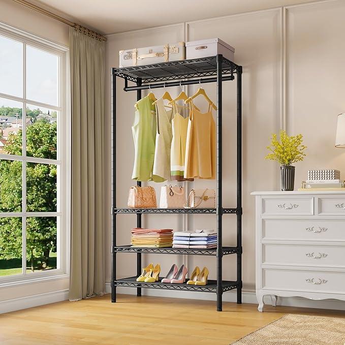 VIPEK V1 Medium Portable Garment Racks 440lbs Load Capacity, Heavy Duty Clothes Rack with 4 Tiers Adjustable Shelves & Hanging Rod, Compact Space-Saving Storage for Small Apartments/Dorms (Black) - NeatNest
