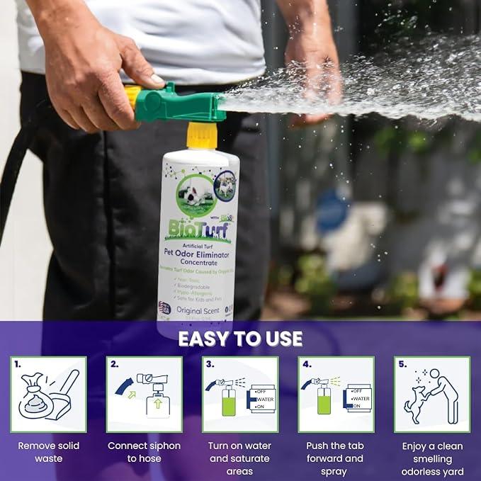 BioS+ Odor Eliminator Concentrate - Artificial Turf Cleaner for Dog Urine & Feces - Outdoor Yard Deodorizer Enzyme Odor Eliminator for Fake Grass, Patios, Kennels & Gravel - 1 Gallon - NeatNest