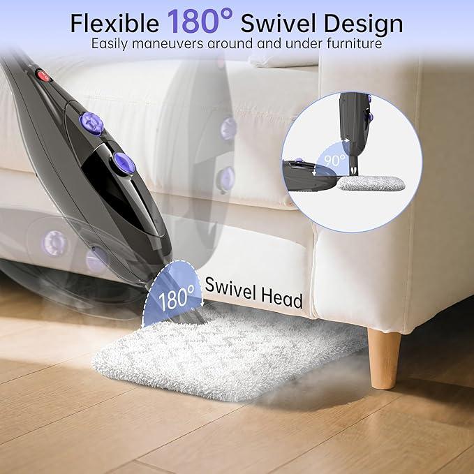 Steam Mop, 12-in-1 Detachable Handheld Steam Cleaner, 15s Fast Heat-Up Floor Steamer for Hardwood Floors, Tile, Carpet, Clothes, Windows & Furniture, Lightweight Design,Two-Sided Adjustable Mop Head - NeatNest