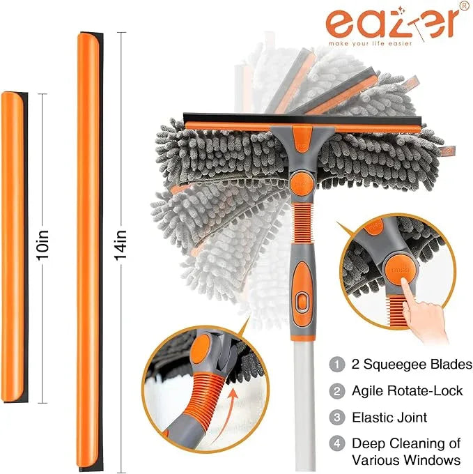 Eazer 89'' Squeegee Window Cleaner 2 in 1 Rotatable Window Cleaning Tool Kit with Extension Pole, Window Washing Equipment with Bendable Head for Indoor/Outdoor Window and Car Glass - NeatNest