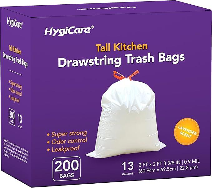 13 Gallon Tall Kichen Trash Bags, Lavender Scented 200 Count Drawstring Garbage Bags, Pre-Separated, Odor Control, Ultra Strong, Leakproof, Sturdy, White - NeatNest